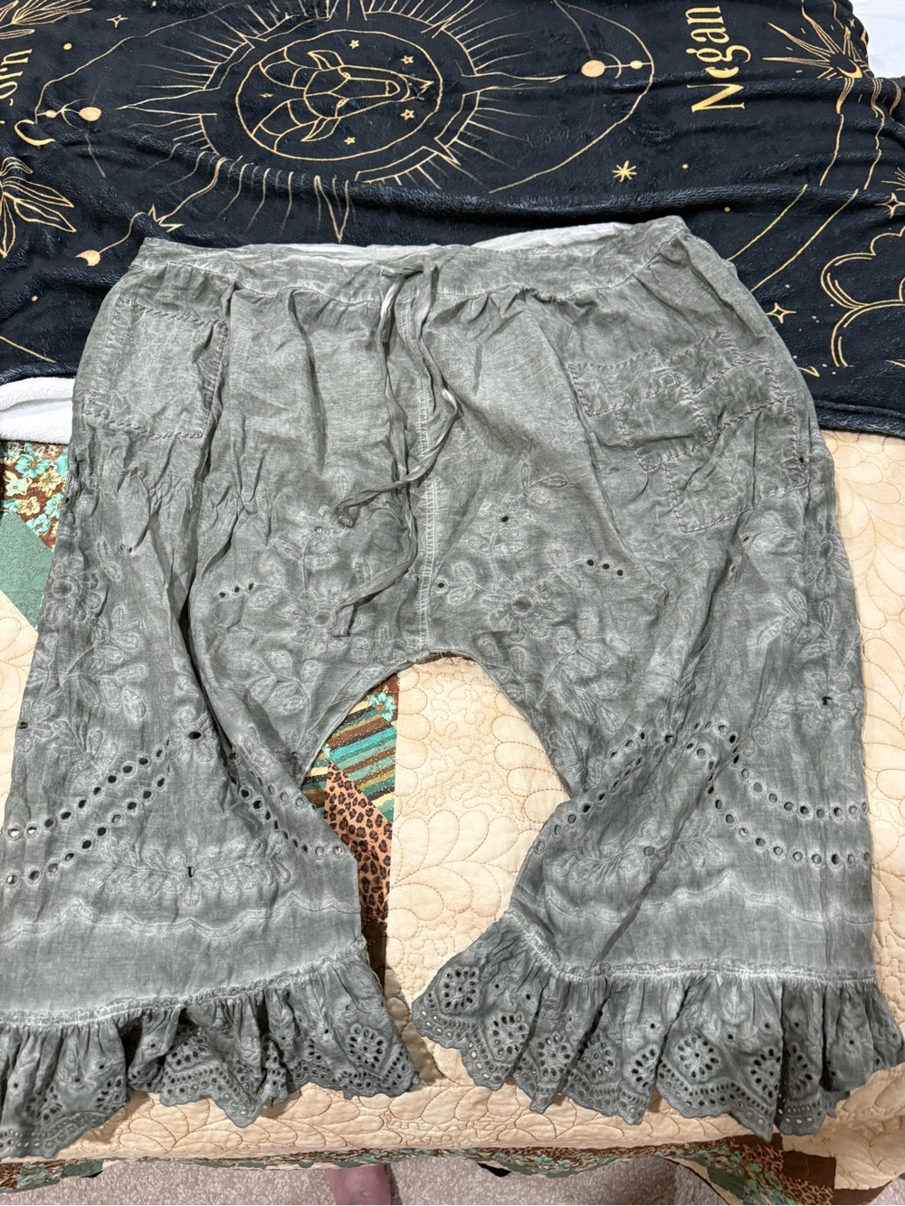 Jaded Gypsy Eyelet bloomers - CHARCOAL/OLIVE - 100% COTTON one size
